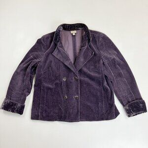 J.JILL Corduroy Jacket Medium Double Breasted Blazer Velvet Collar Cuffs Purple